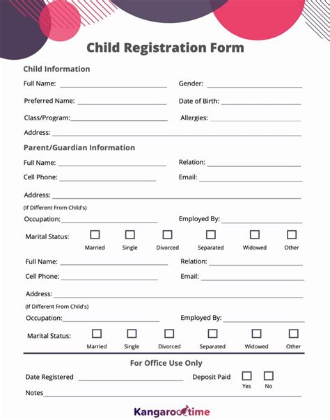 child registration form template  daycares