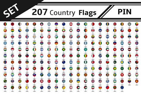 Set 207 Country Flag Pin Illustrator Graphics ~ Creative Market