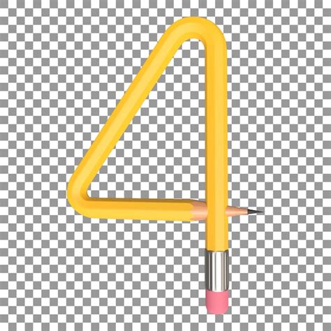 Premium Psd Realistic 3d Rendering Of Alphabet Number 4 Pencil Shape