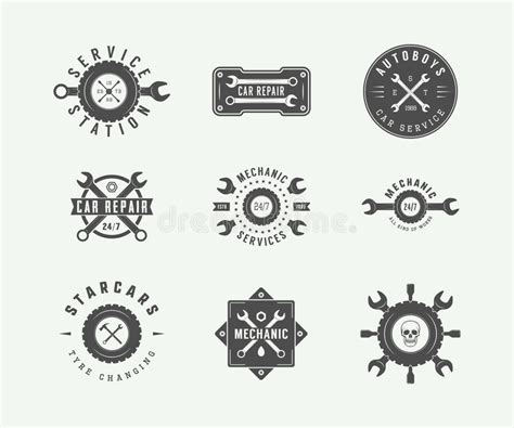 Set Of Vintage Mechanic Labels Emblems And Logo Vector Illustration