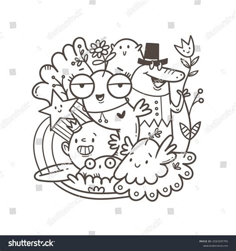 Coloring Book Antistress Funny Creatures Doodle Stock Vector Royalty