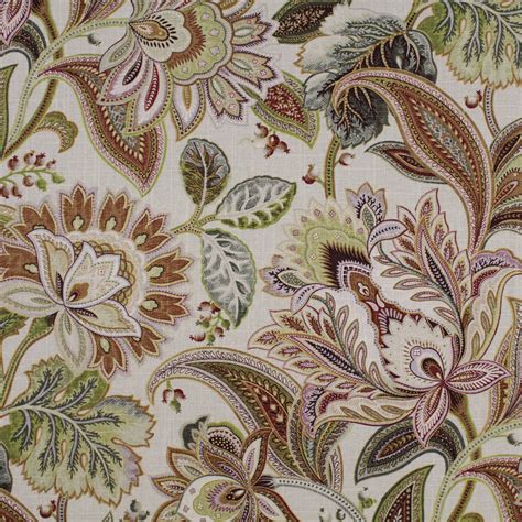 Vintage Blue And Brown Floral Print Upholstery Fabric