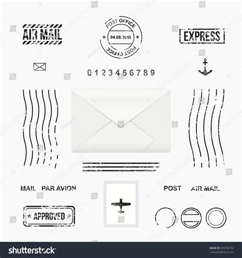 Set Post Stamp Symbols Mail Envelope Stock Vector 299796152 Shutterstock