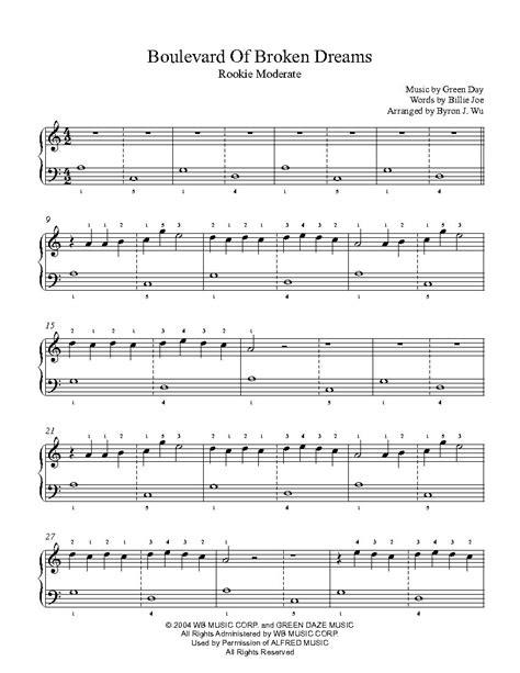 Cgdem my shadow's the only one that walks beside me. Boulevard of Broken Dreams by Green Day Piano Sheet Music ...