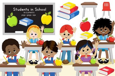 Find images in png and svg with transparent background. Multi-cultural kids at school Clipart