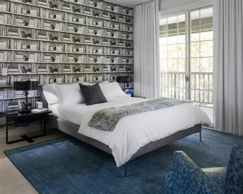 Modern Bedroom With Black And White Bookshelf Wallpaper