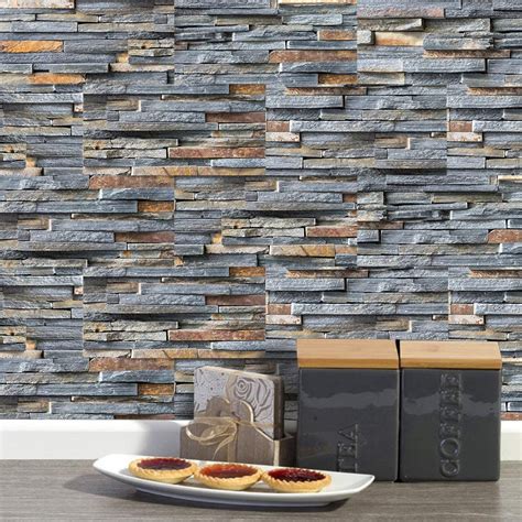 Enipate 27pcs Self Adhesive Wall Tiles Rustic Stone Urban Brick Peel
