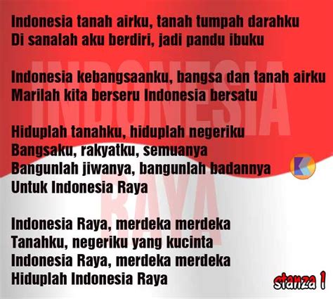 Gambar Lirik Lagu Indonesia Raya Stanza 1 2 Dan 3