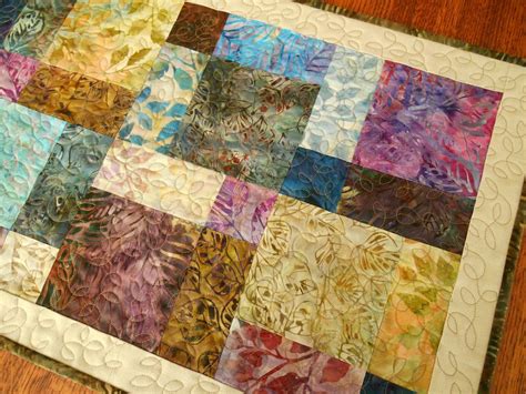 Quilted Batik Table Runner With Leaves In Blue Brown And Etsy Batik