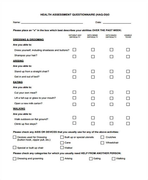 Free 50 Health Assessment Forms In Pdf
