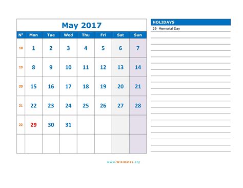 May 2017 Calendar