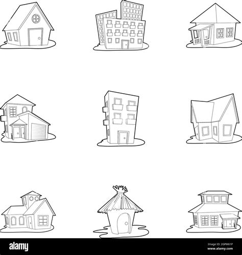 Building Icons Set Outline Style Stock Vector Image And Art Alamy