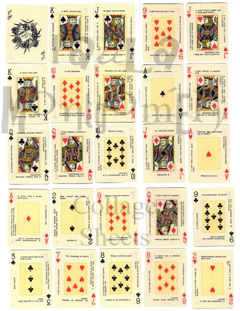 Vintage Playing Cards With Fortunes Digital Download Collage Etsy