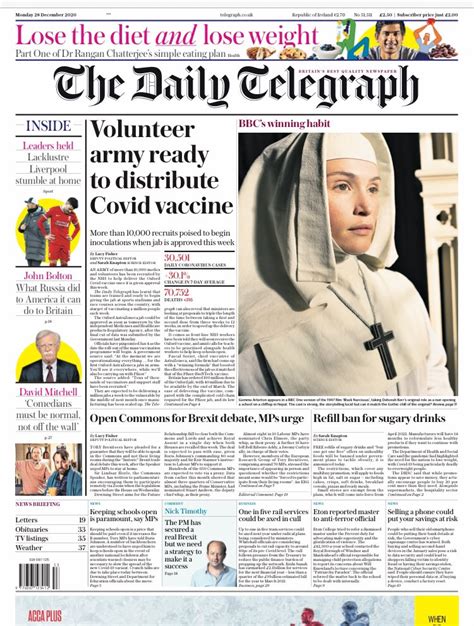 Subscribe to daily voice rss feed. Daily Telegraph Front Page 15th of December 2020 ...