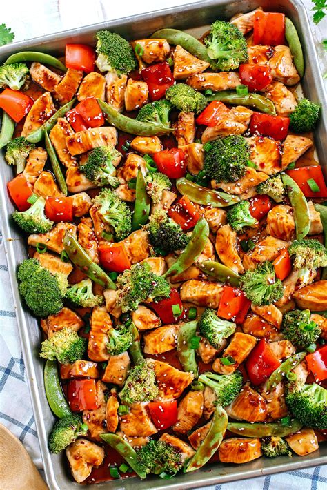 Grease a large rimmed baking sheet.; Sheet Pan Sesame Chicken and Veggies - Eat Yourself Skinny