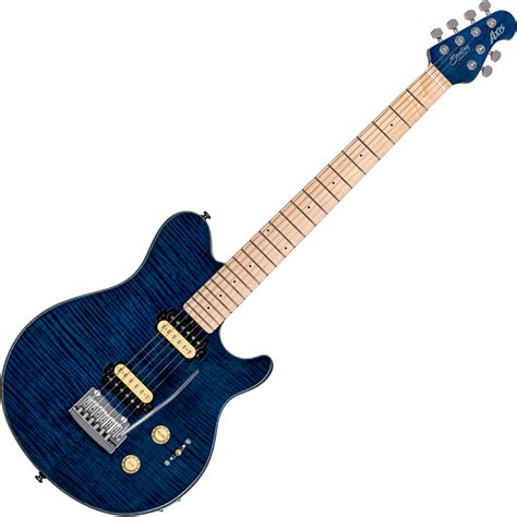 sterling by musicman axis flame maple ax3fm mn neptune blue solid body electric guitar blue