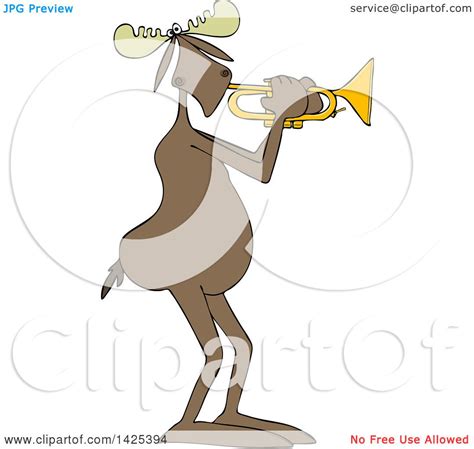 Clipart Of A Cartoon Moose Playing A Trumpet Royalty Free Vector
