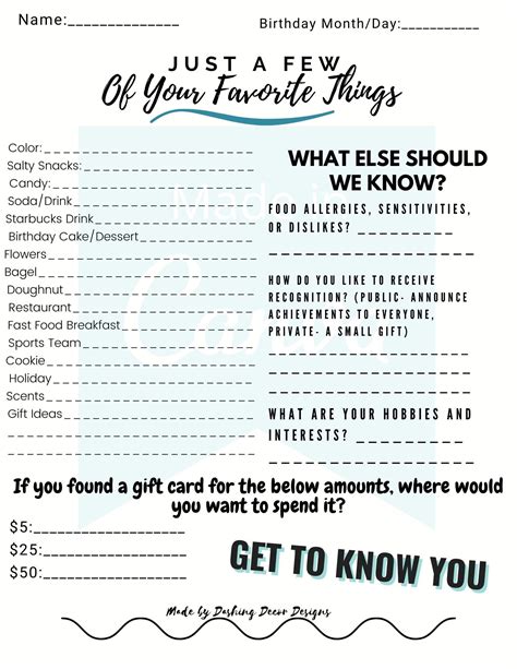 Employee Favorites List Get To Know Employee Employee Etsy
