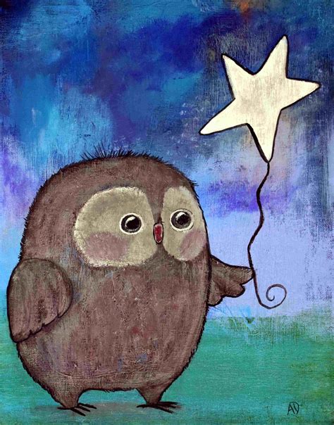 Cute Owl Painting Storybook Wall Art Whimsical Artwork Acrylic Etsy