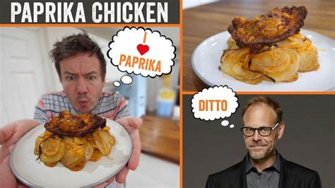 Set opened steamer basket directly on ingredients in pot and pour over water. Alton Brown's Paprika Chicken | Barry tries #22 - YouTube