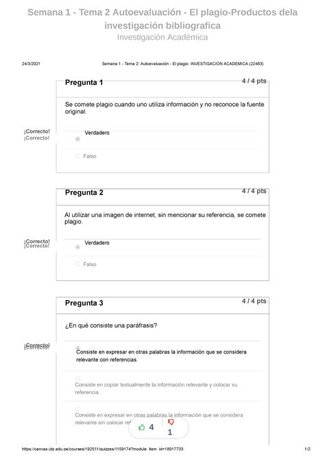 Semana 1 Tema 2 Autoevaluacion El Plagio Productos Dela Investigacion