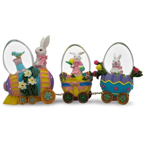 5 X 65 Easter Bunny Easter Egg Train Water Globe Figurines See