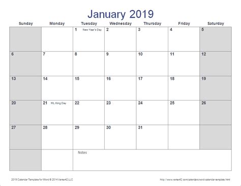2019 Microsoft Word Calendar Template Free Word Template