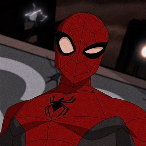 The Animated Spider Man Is Standing In Front Of Some Lights