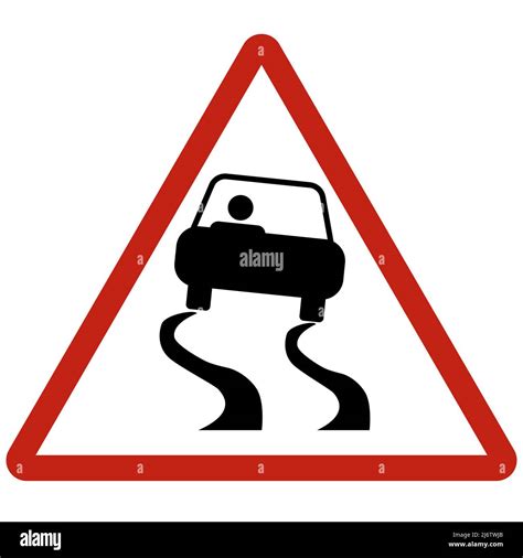 Red Triangle Slippery Road Sign Car Out Of Control Symbol Traffic