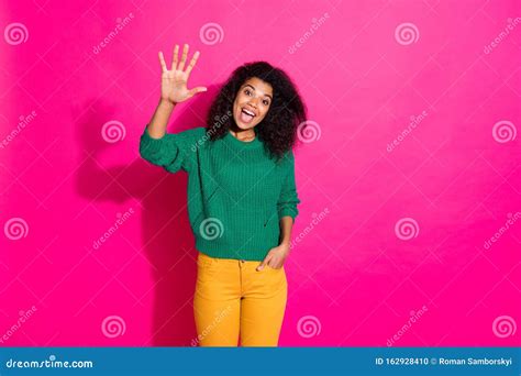 Portrait Of Funny Funky Afro American Girl Feel Cheerful Emotions Have