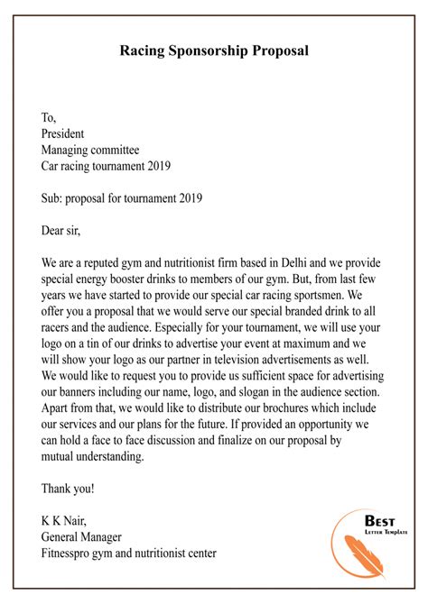 Sponsorship Proposal Letter Template - Format, Sample & Example