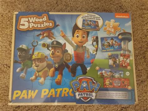 Nickelodeon Paw Patrol 5 Pack Wood Puzzles W Storage Box New Sealed