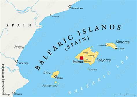 Balearic Islands Political Map With Capital Palma Archipelago Of Spain In Mediterranean Sea