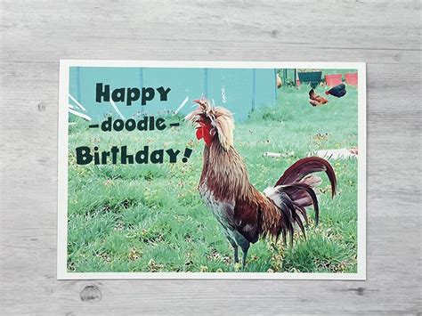 Happy Doodle Birthday Rooster Card Blank Inside Rooster Etsy