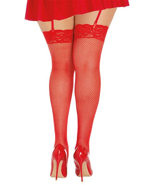 Plus Size Laced Fishnet Thigh High In Red Dreamgirl