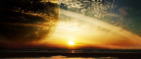 Planet Sea Sunset Beach Water Space Wallpaper Coolwallpapersme