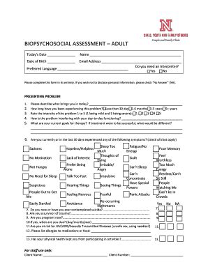 Fillable Online Cehs Unl Biopsychosocial Assessment Adult Fax Email Print Pdffiller