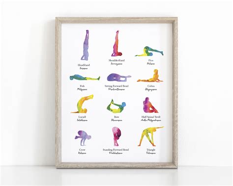12 Yoga Poses With English And Sanskrit Names Yoga Print Etsy