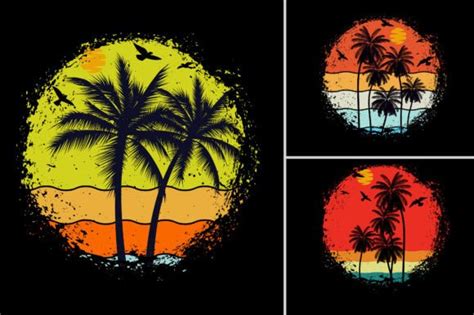 Sunset Retro Vintage Summer Beach Graphic By T Shirt Design Bundle Creative Fabrica