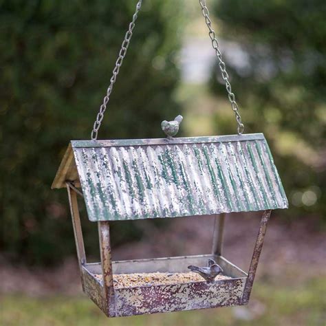 Rustic Metal Bird Feeder With Corrugated Metal Roof Emory Valley