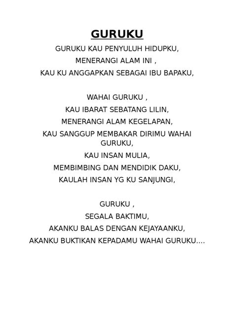 Guruku terimakasih ku ucap padamu doa ku panjat untukmu harap kau sehat selalu. Pendek Sajak Merdeka Untuk Kanak Kanak