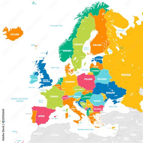 Colorful Vector Map Of Europe Stock Vector Adobe Stock