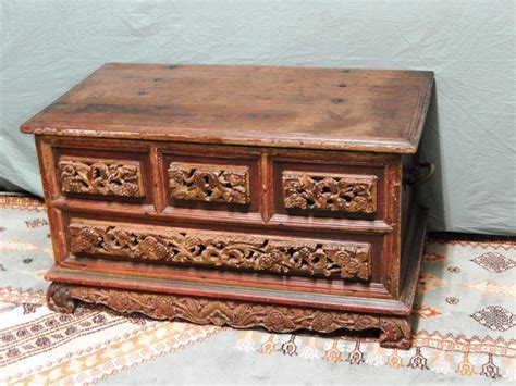 Antique Carved Heavy Teak Wood Polychrome Chest Java Catawiki