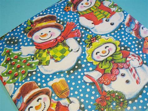 Vintage Cute Snowmen Christmas T Wrap 2 Sheets Etsy Cute Snowman