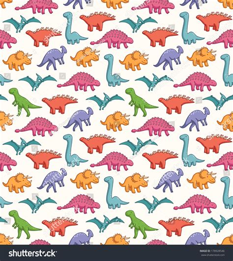 Download Cute Cartoon Dinosaurs Seamless Pattern Background Stock By