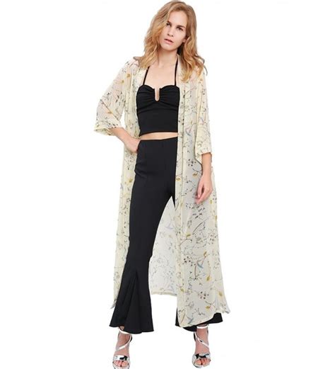 Women S Floral Striped Chiffon Kimono Cardigans Long Blouse Sheer Cover