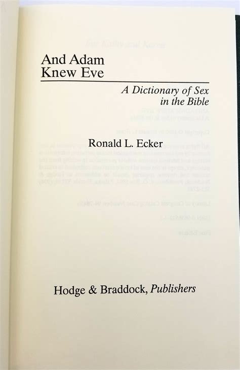 and adam knew eve a dictionary of sex in the bible by ronald l ecker hardcover 1995 sexuality