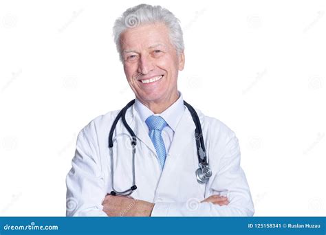Portrait Of A Senior Male Doctor Isolated On White Background Stock