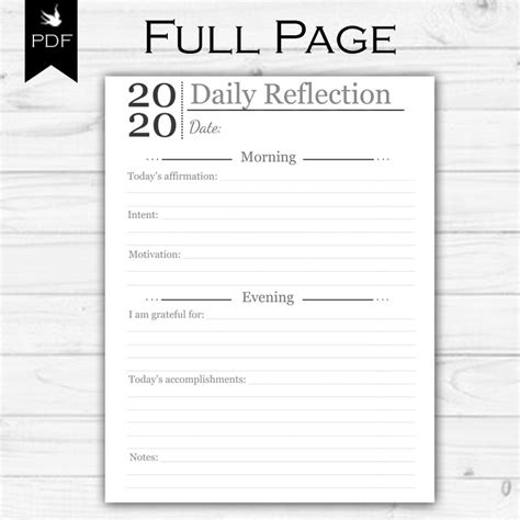 Daily Reflection Journal Printable Planner Page Etsy