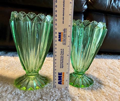 Stunning Green Depression Glass Vases Etsy